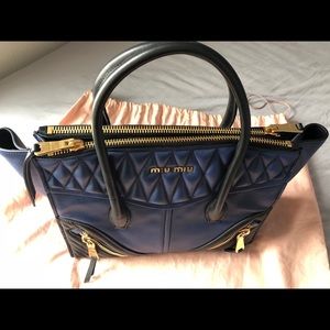 Miu Miu Navy Blue Lambskin Handbag Tote
